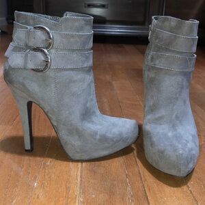 Grey Suede High Heeled Booties